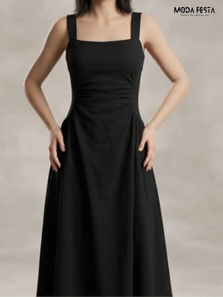 ModaFesta -plain-dress-with-side-ruffle