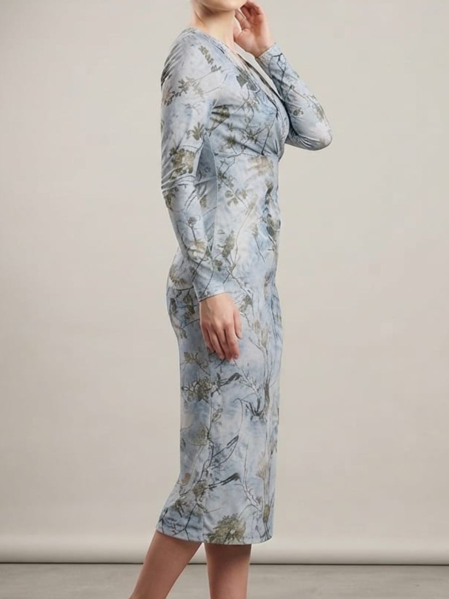 ModaFesta -v-nack-full-sleeve-bodycon-party-dress-light-gray
