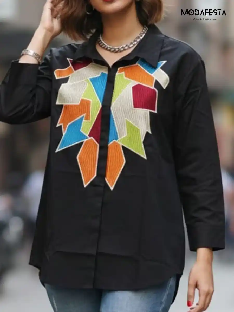 ModaFesta -geometric-handcrafted-cotton-shirt-black