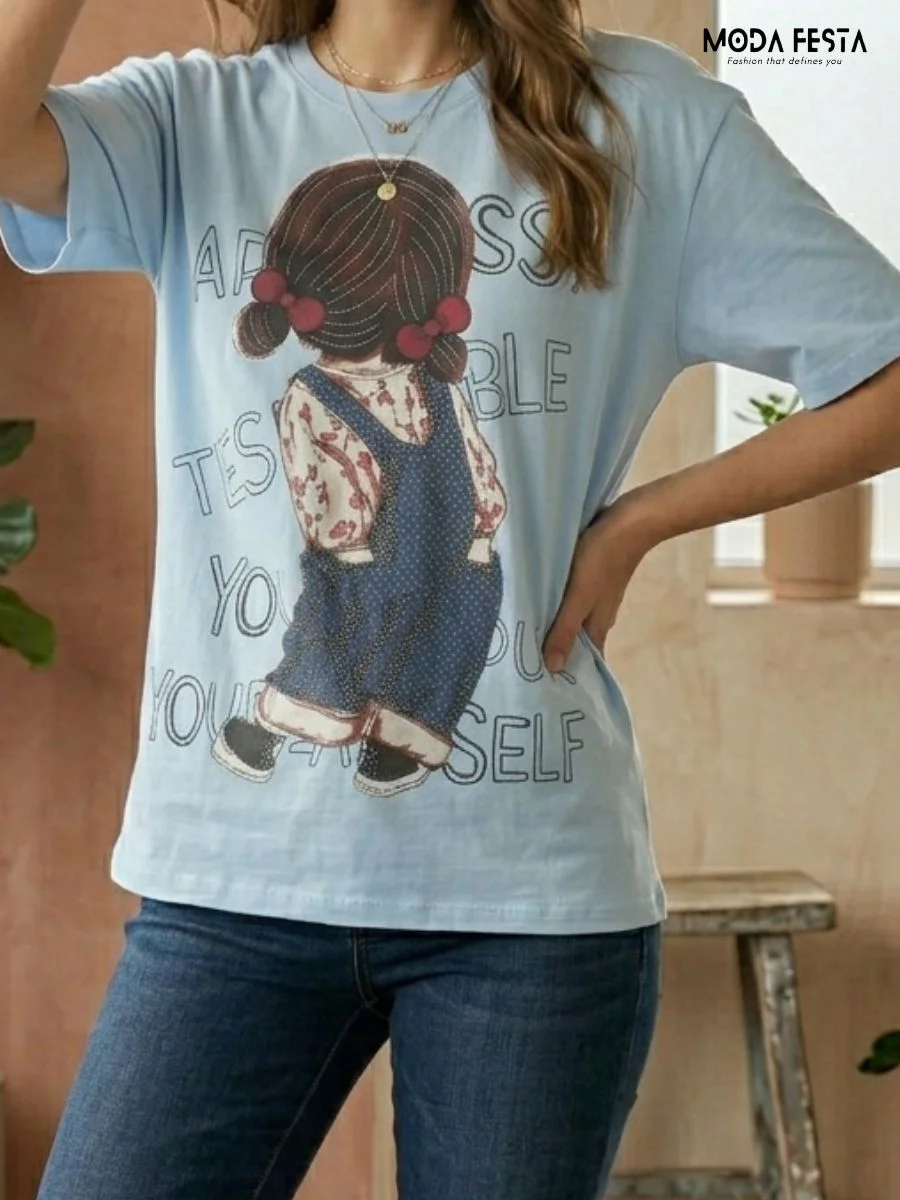 ModaFesta -blue-graphic-print-tee