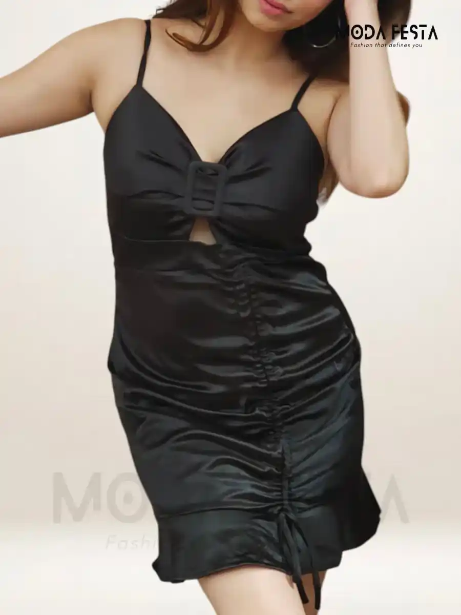 ModaFesta -elegant-spaghetti-strap-bow-dress-black