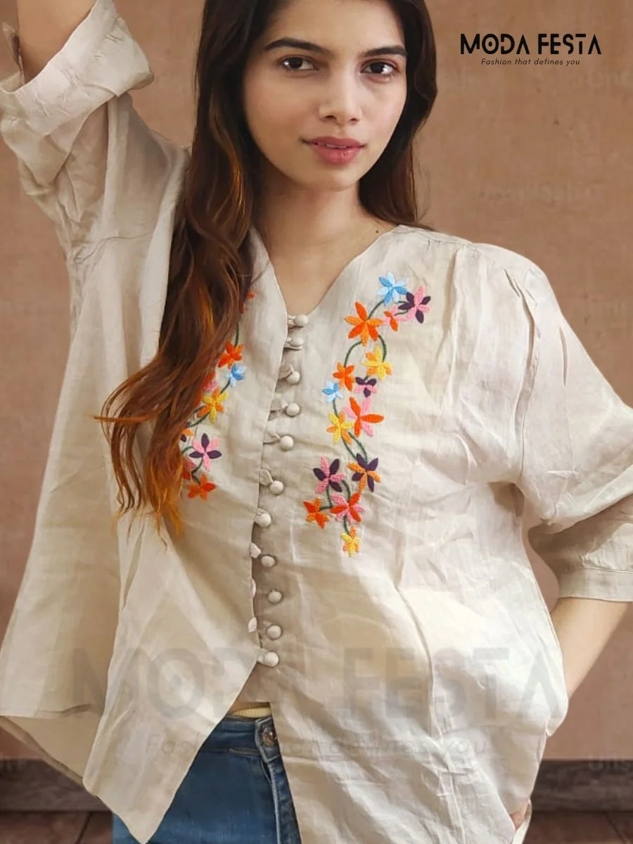 ModaFesta -linen-v-neck-top-beige