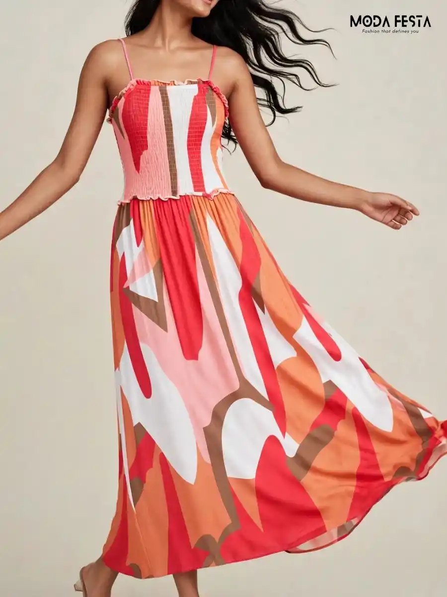 ModaFesta -abstract-print-smocked-maxi-dress