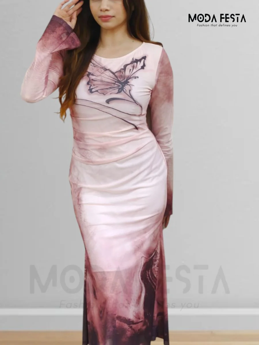 ModaFesta -printed-mesh-bodycon-dress-pink