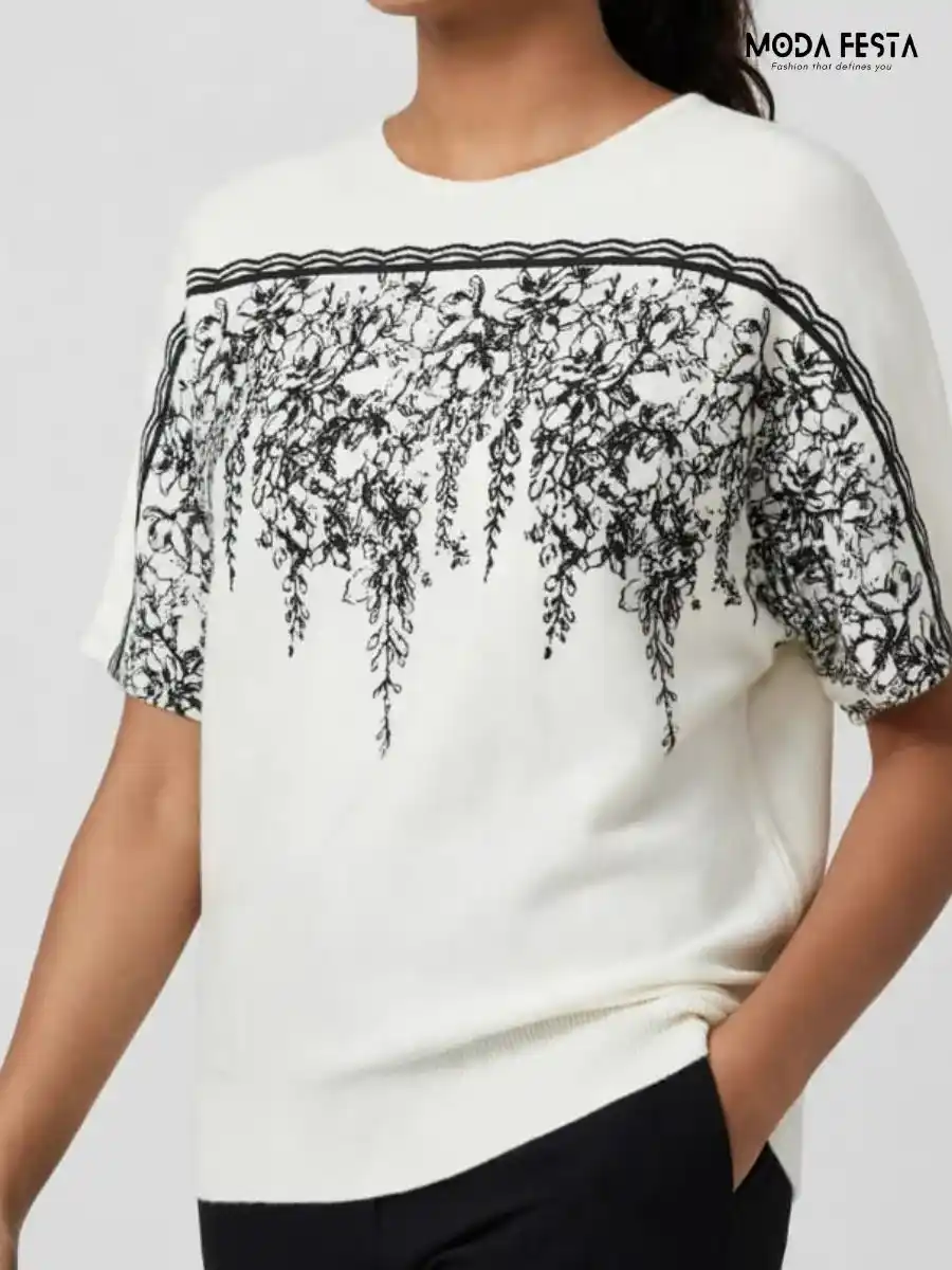 ModaFesta -white-floral-printed-knit-top