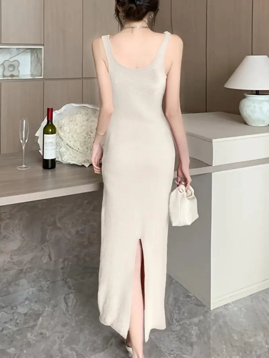 ModaFesta -front-tank-bodycon-dress-biege
