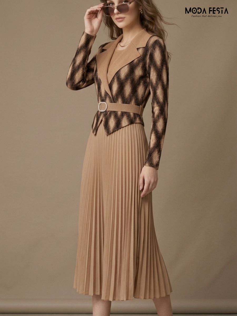 ModaFesta -diana-diamond-knit-belted-blazer-pleated