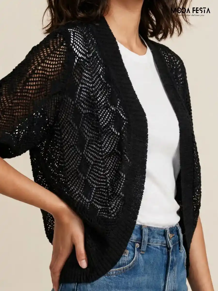 ModaFesta -black-crochet-knit-shrug