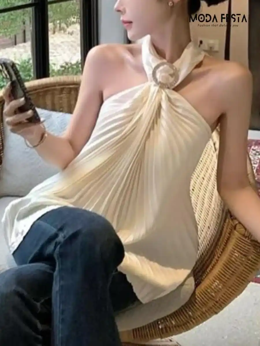 ModaFesta -stunning-pleated-party-top-beige