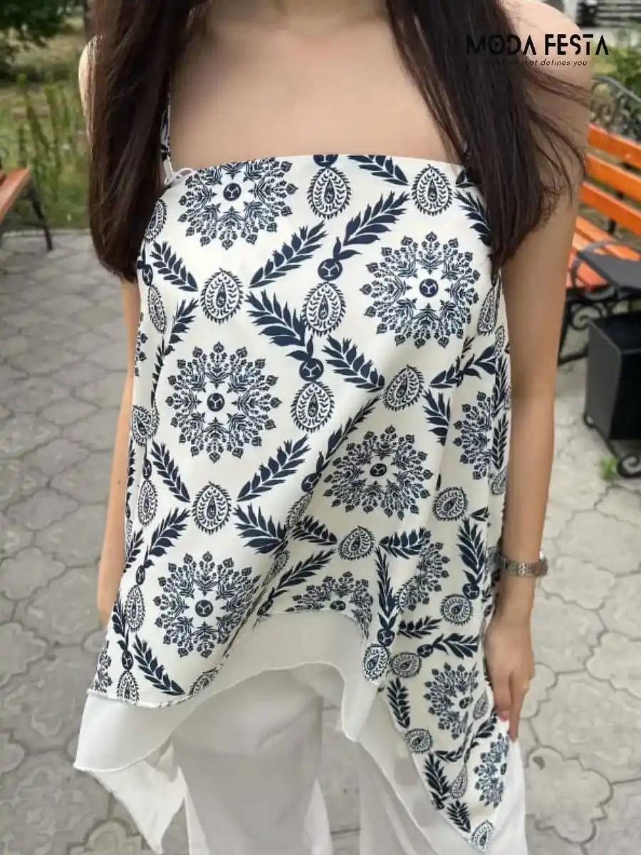 ModaFesta -styling-floral-print-a-line-top-white