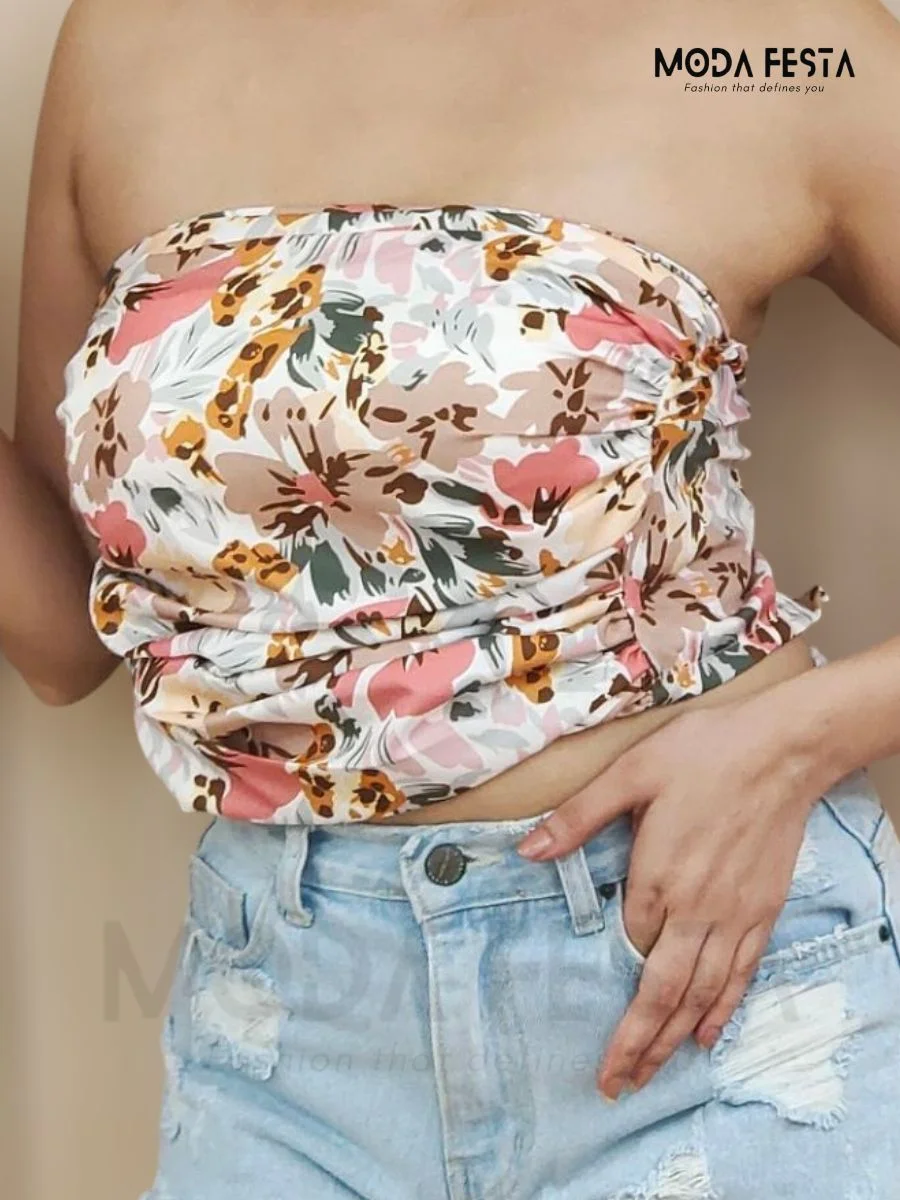 ModaFesta -stylish-floral-print-tube-top-white