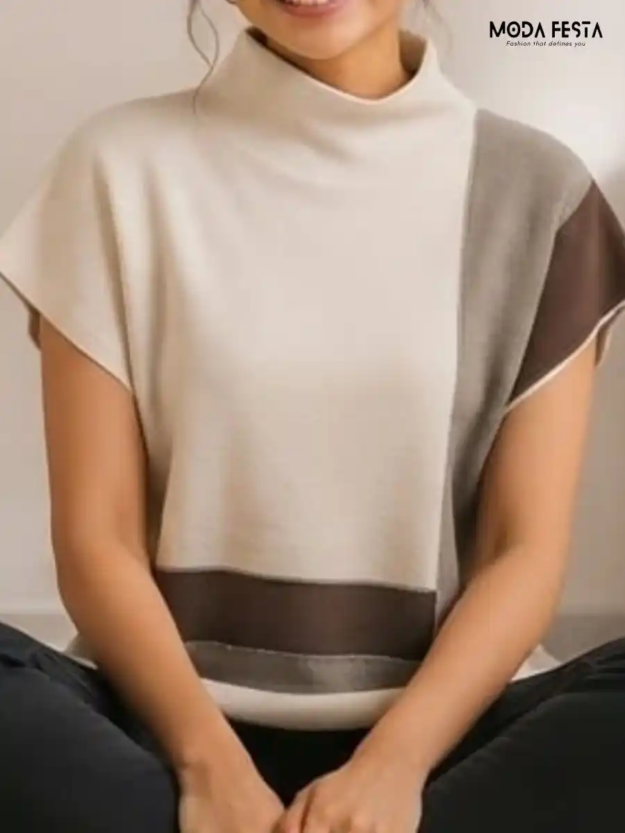 ModaFesta -colorblocked-mock-neck-knit-top