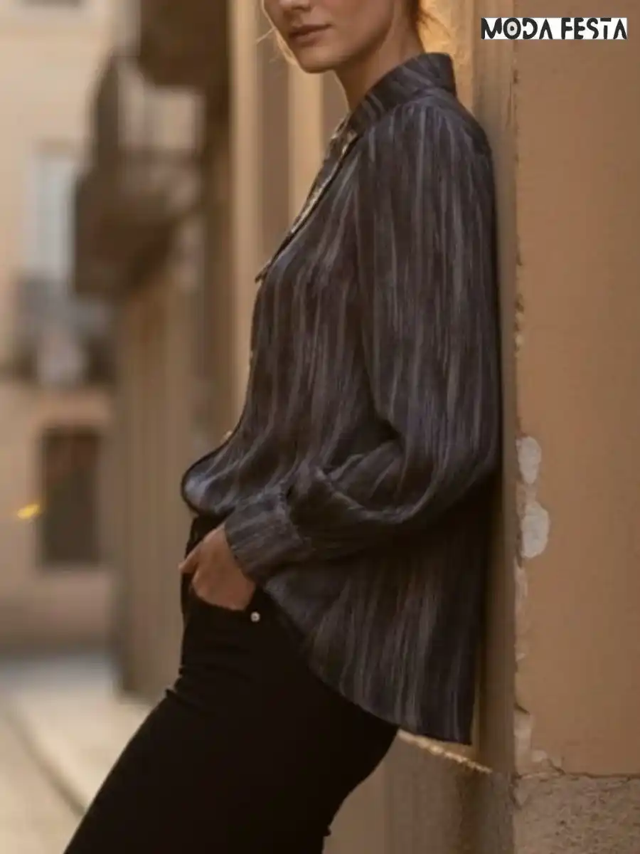 ModaFesta -elegant-silver-toned-print-shirt-grey