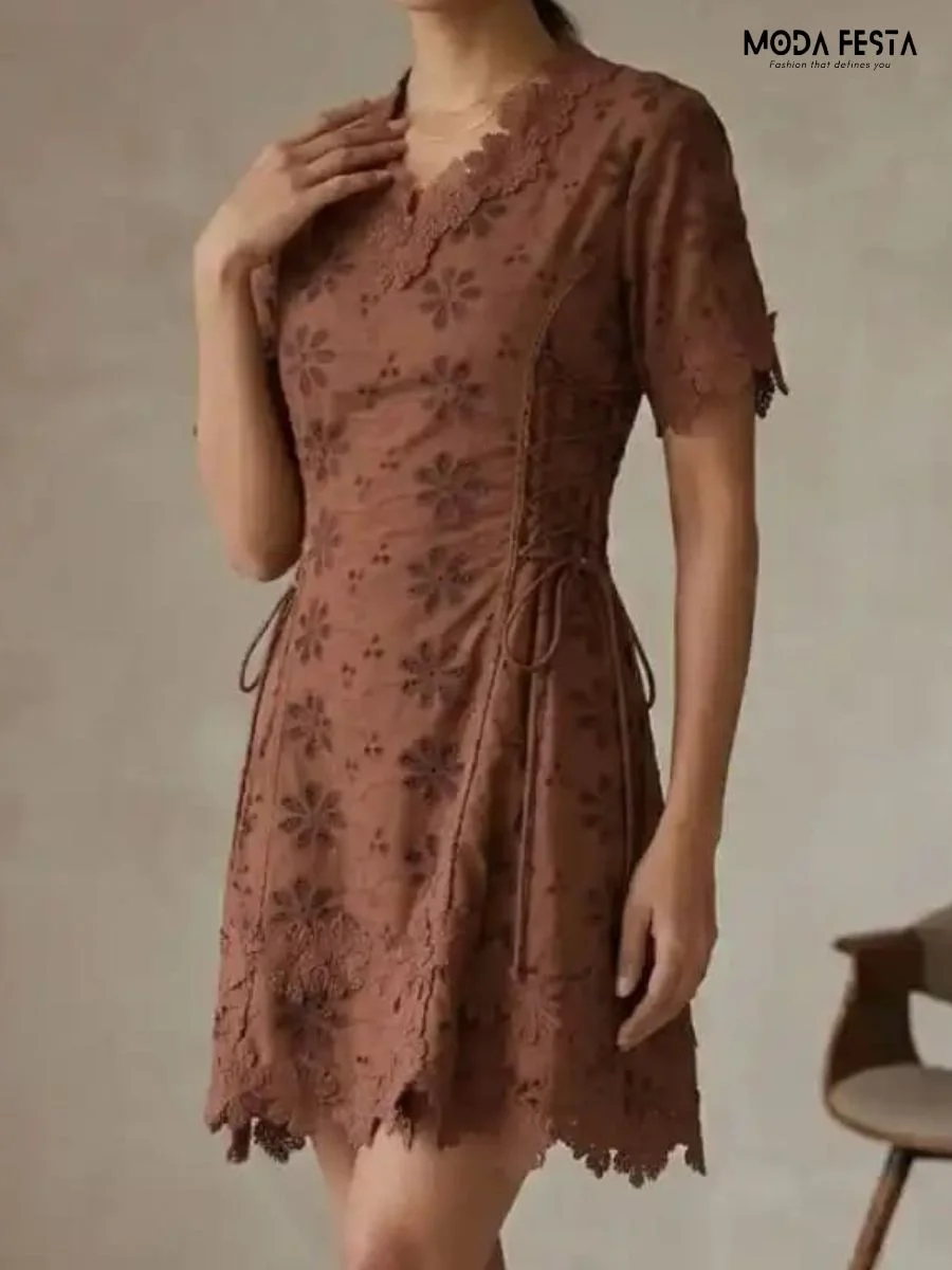 Cocoa Bloom Lace Mini Dress