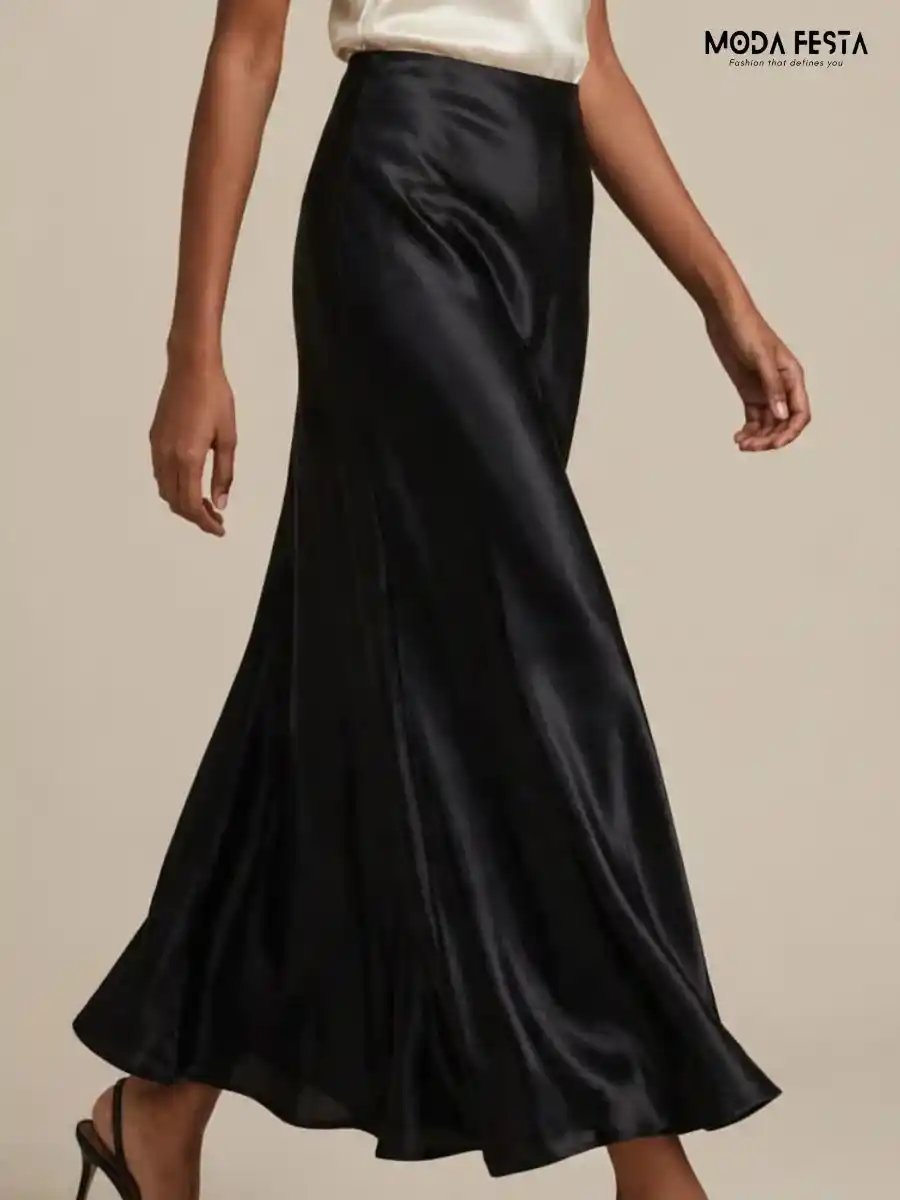 ModaFesta -classic-black-satin-maxi-skirt