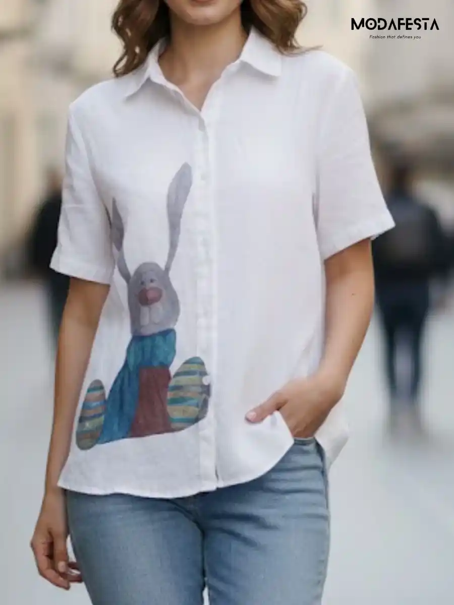 ModaFesta -elegant-rabbit-print-cotton-shirt-white