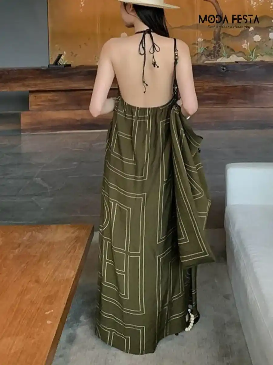 ModaFesta -stylish-green-printed-halter-neck-dress