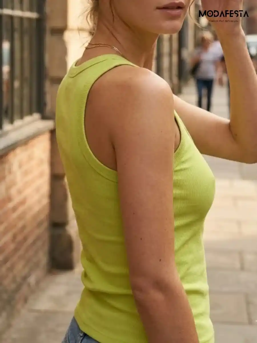 ModaFesta -elegant-rib-tant-top-neon-green
