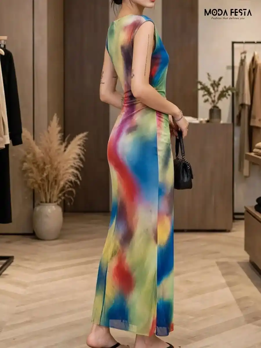 ModaFesta -tie-dye-power-net-dress-multicolour