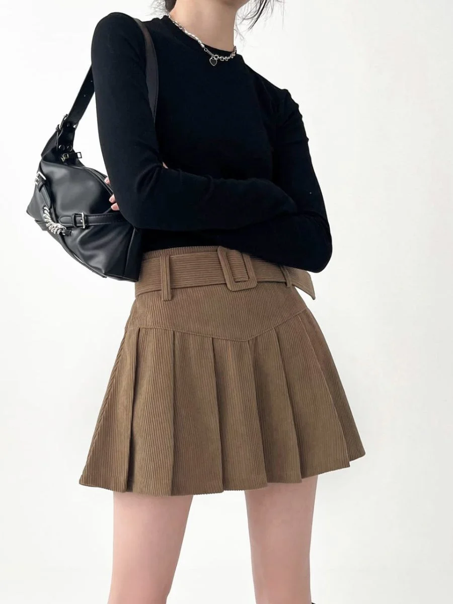 ModaFesta -pleated-mini-skirt-brown