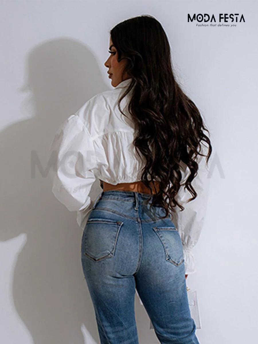 ModaFesta -crop-denim-shirt-white