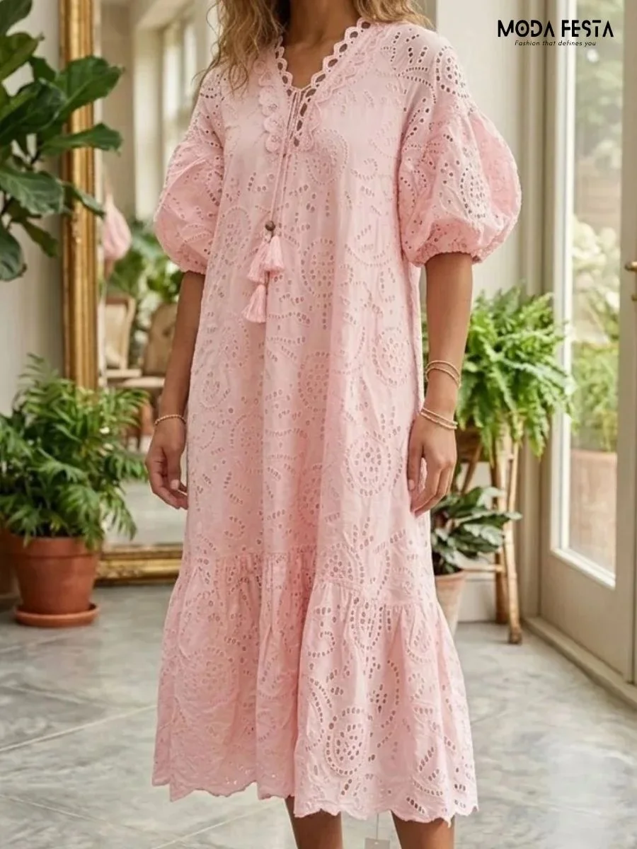 Peach Scallop Eyelet DRESS