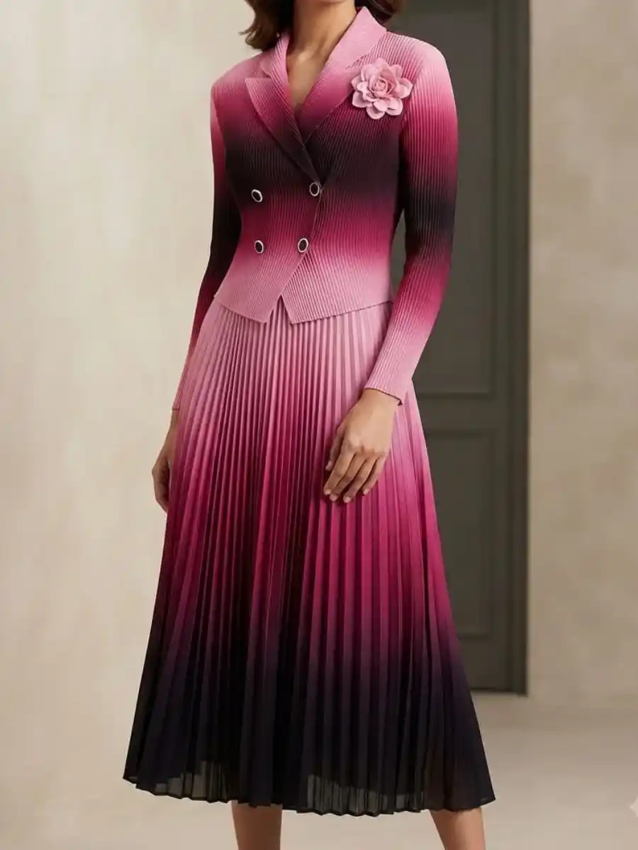 ModaFesta -ombre-pleated-blazer-and-skirt-set