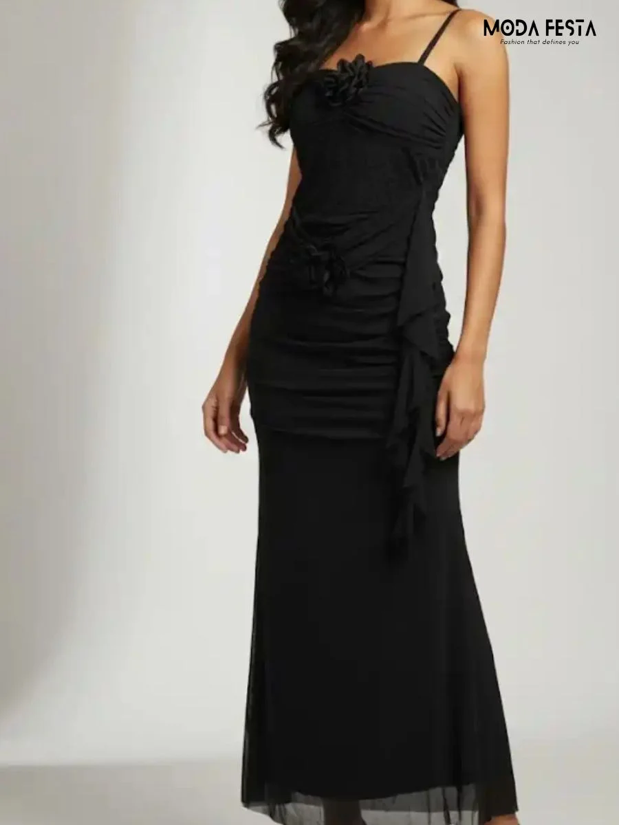 Black Ruched Maxi Dress With Shrug