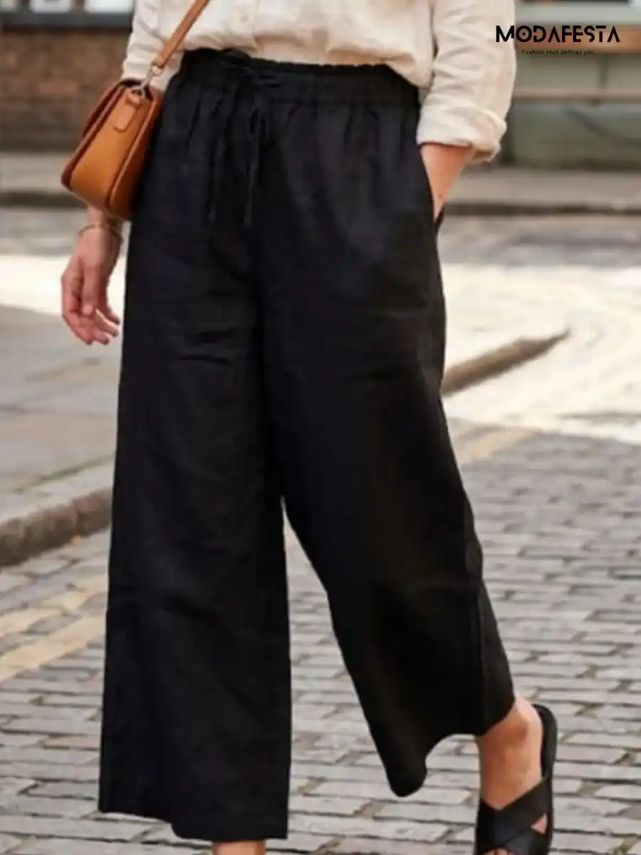 ModaFesta -elegant-linen-palazzo-pant-black