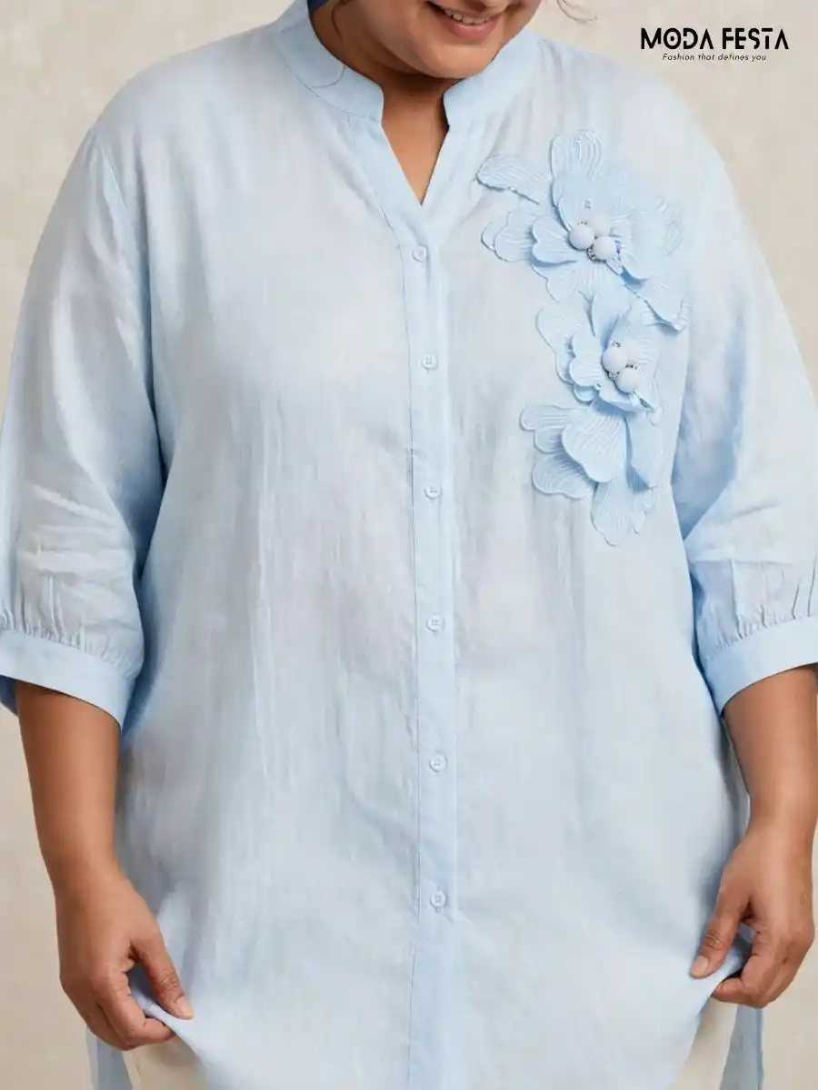 ModaFesta -light-blue-3d-floral-applique-casual-shirt