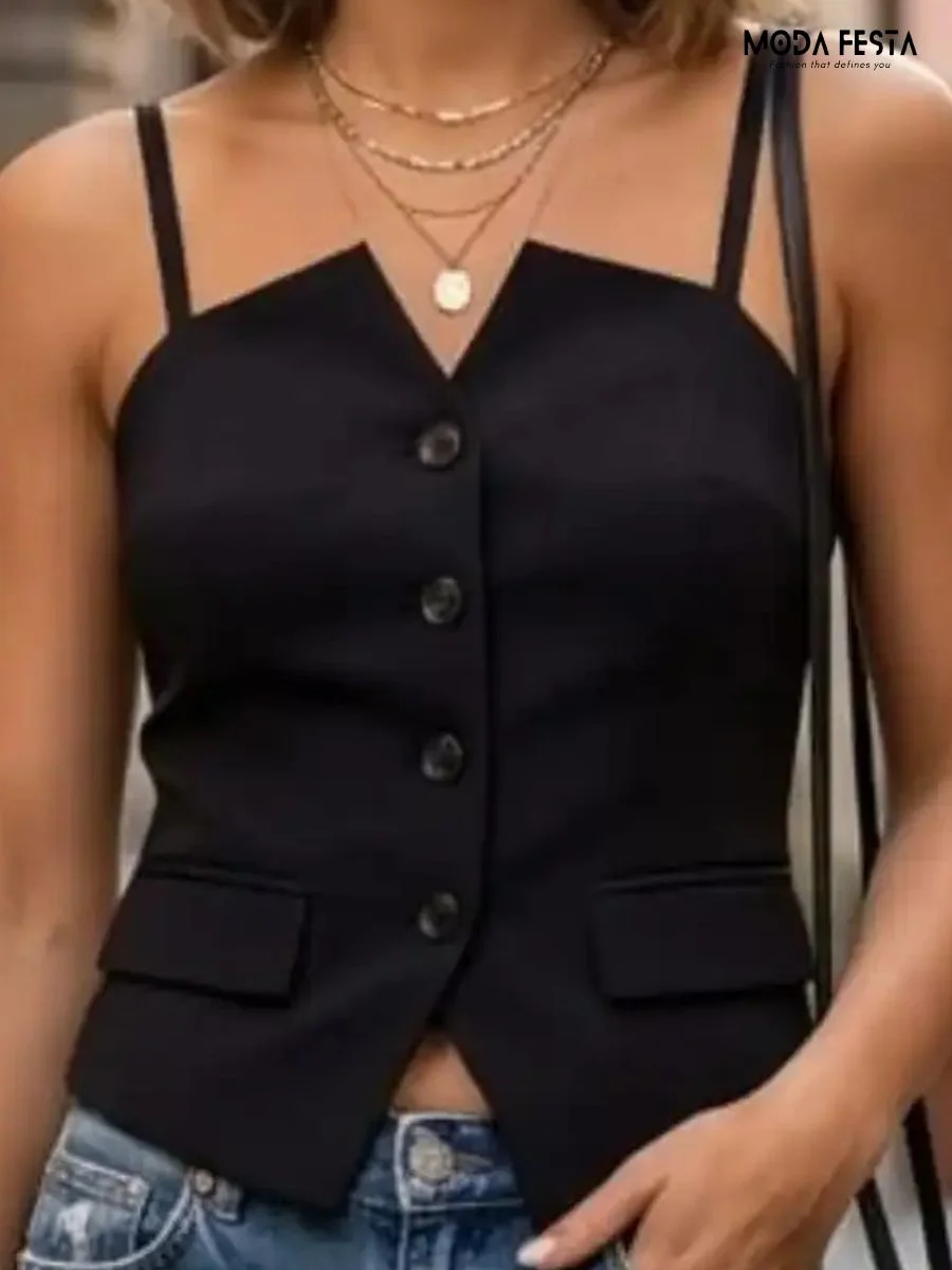 Elegant Hem Slit Waistcoat Top