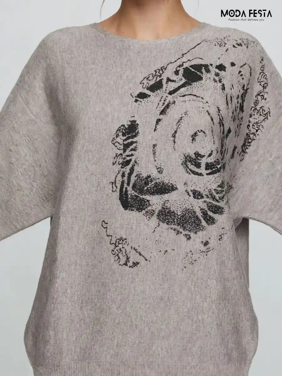 ModaFesta -grey-printed-knit-top