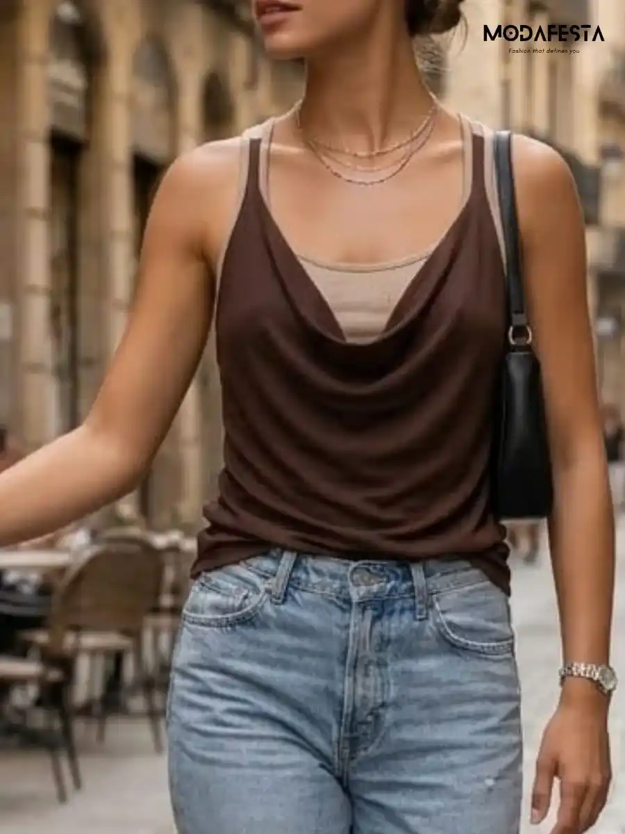 ModaFesta -plunging-tank-top-brown