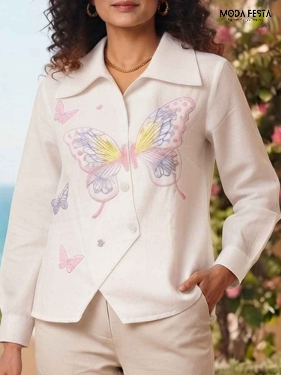 Whimsical Butterfly Embroidered Asymmetric Top