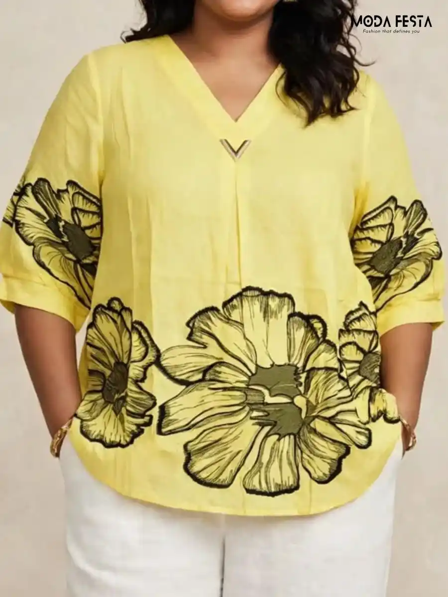 ModaFesta -yellow-oversized-floral-print-top
