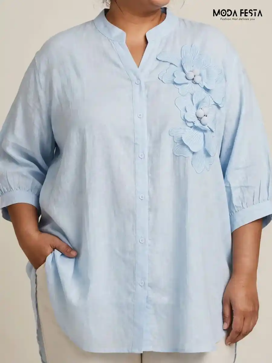ModaFesta -light-blue-3d-floral-applique-casual-shirt