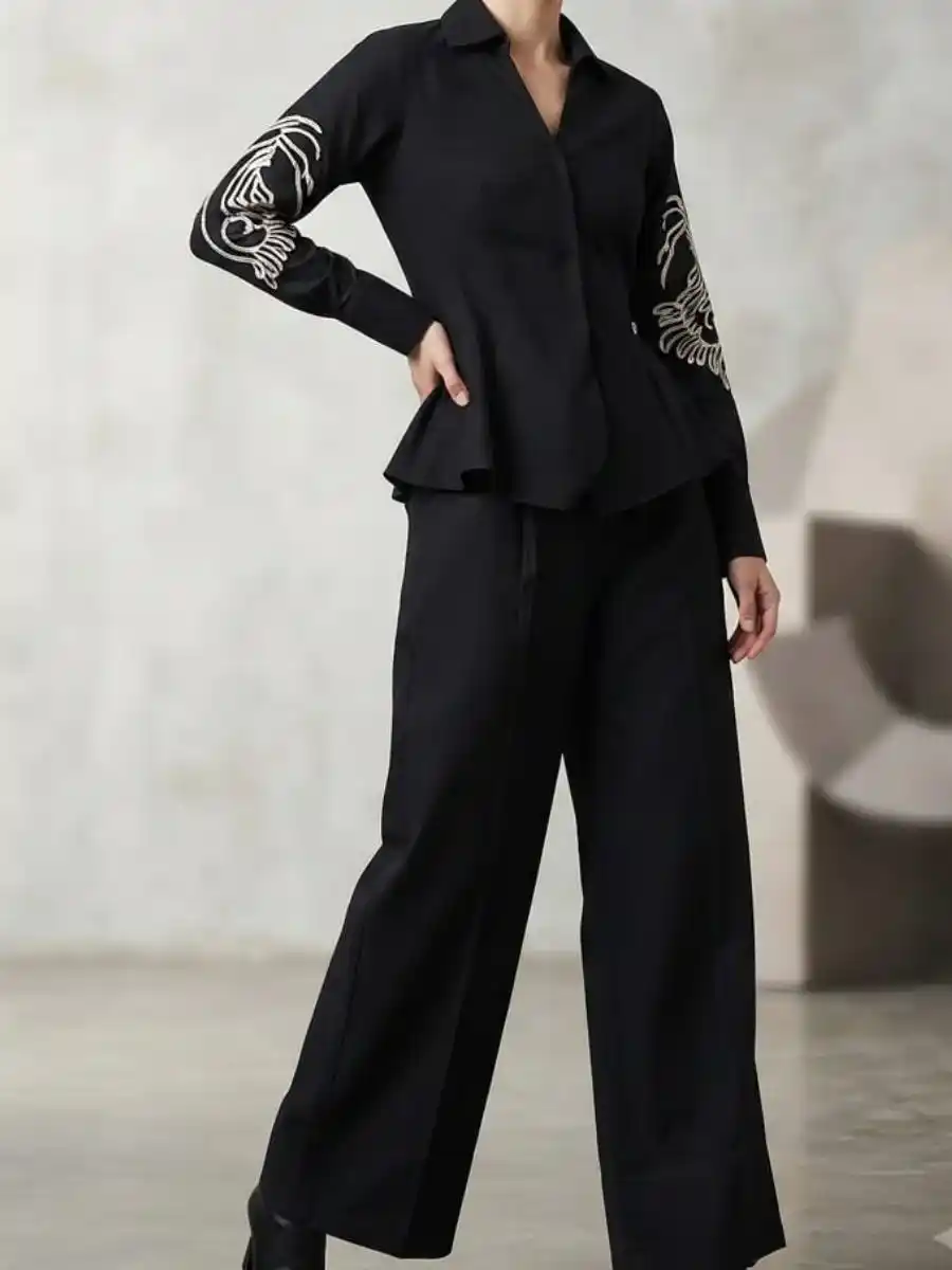 ModaFesta -elegant-black-embroidered-peplum-coord-set