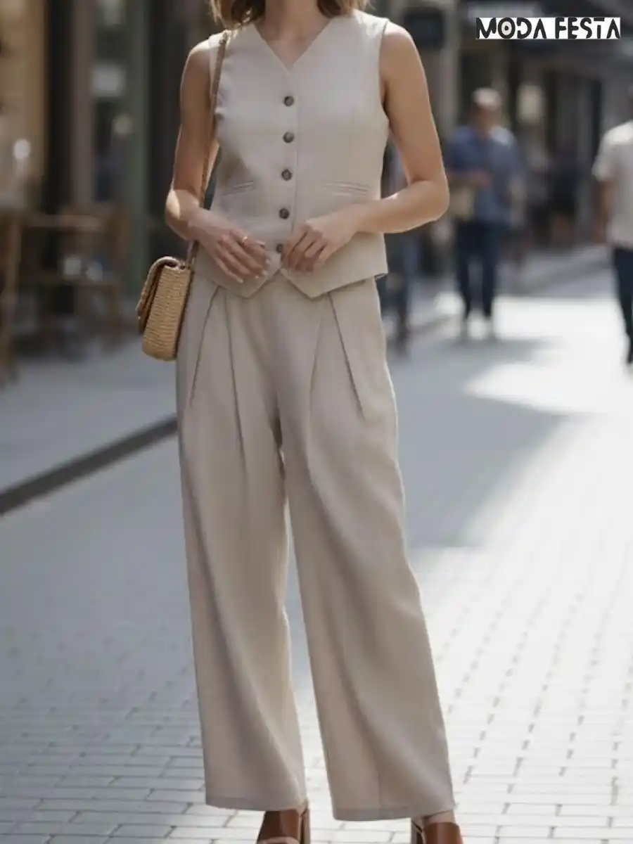 ModaFesta -elegant-vest-and-wide-leg-pant-linen-coord-set-beige