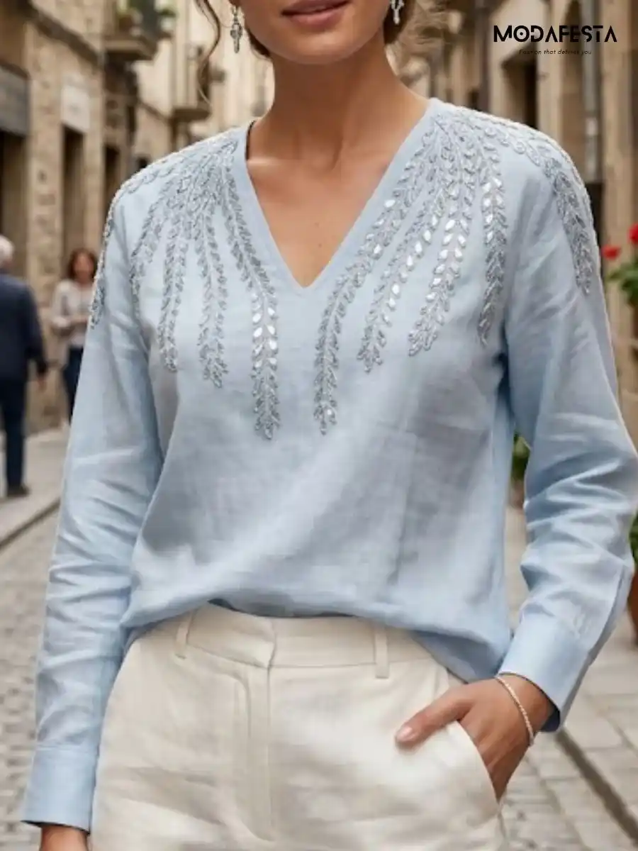 ModaFesta -elegant-embellished-v-neck-top-sky-blue