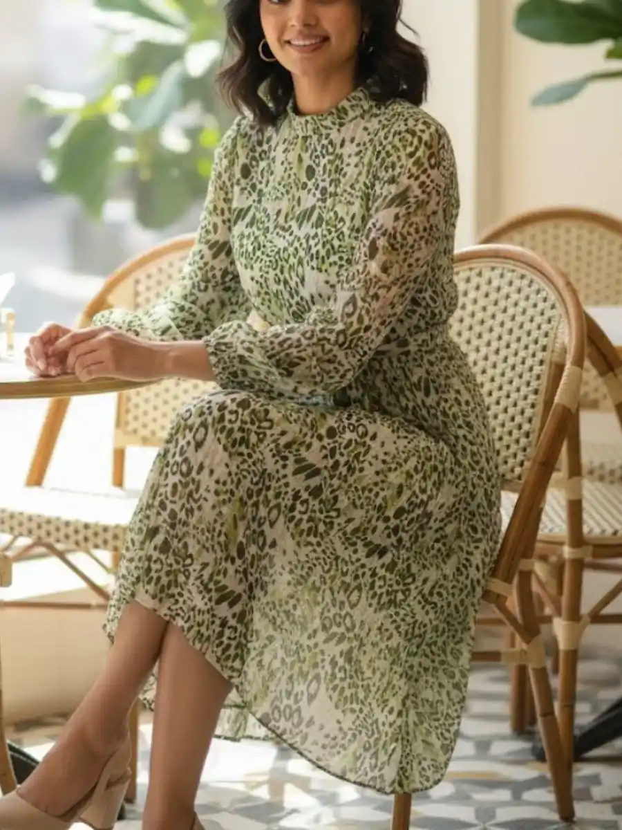 ModaFesta -elegant-floral-print-dress-green
