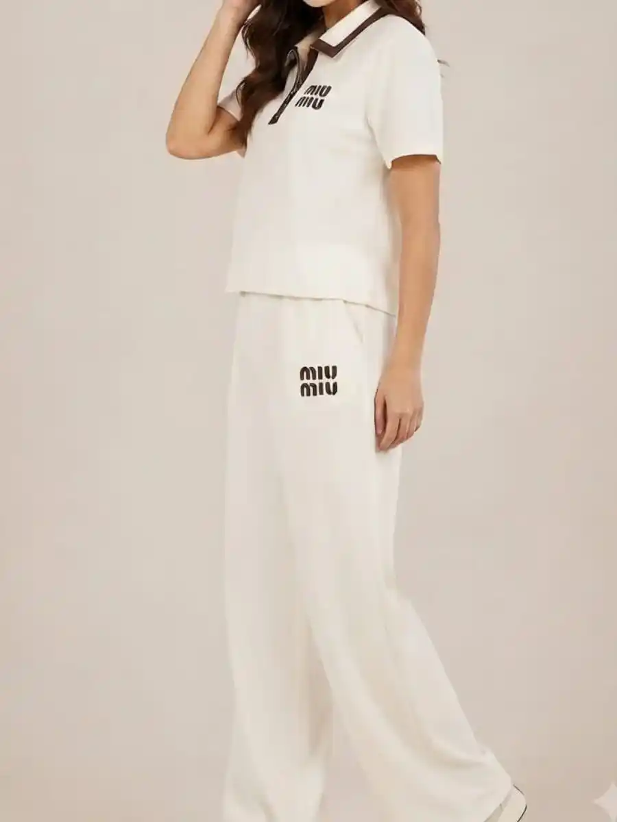 ModaFesta -miu-miu-contrast-trim-zip-polo-wide-leg-tracksuit-set