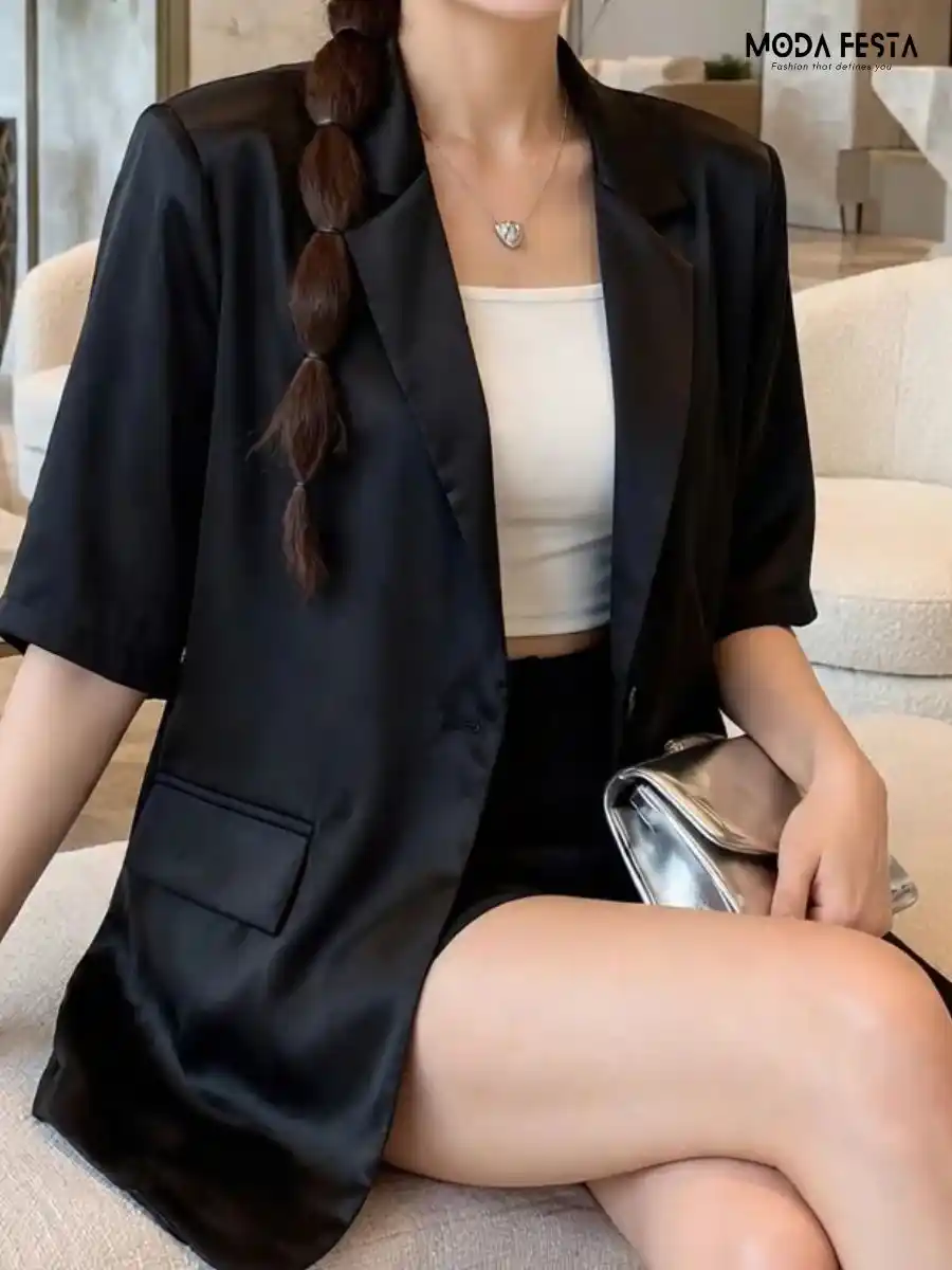 ModaFesta -flap-blazer-with-short-set-black