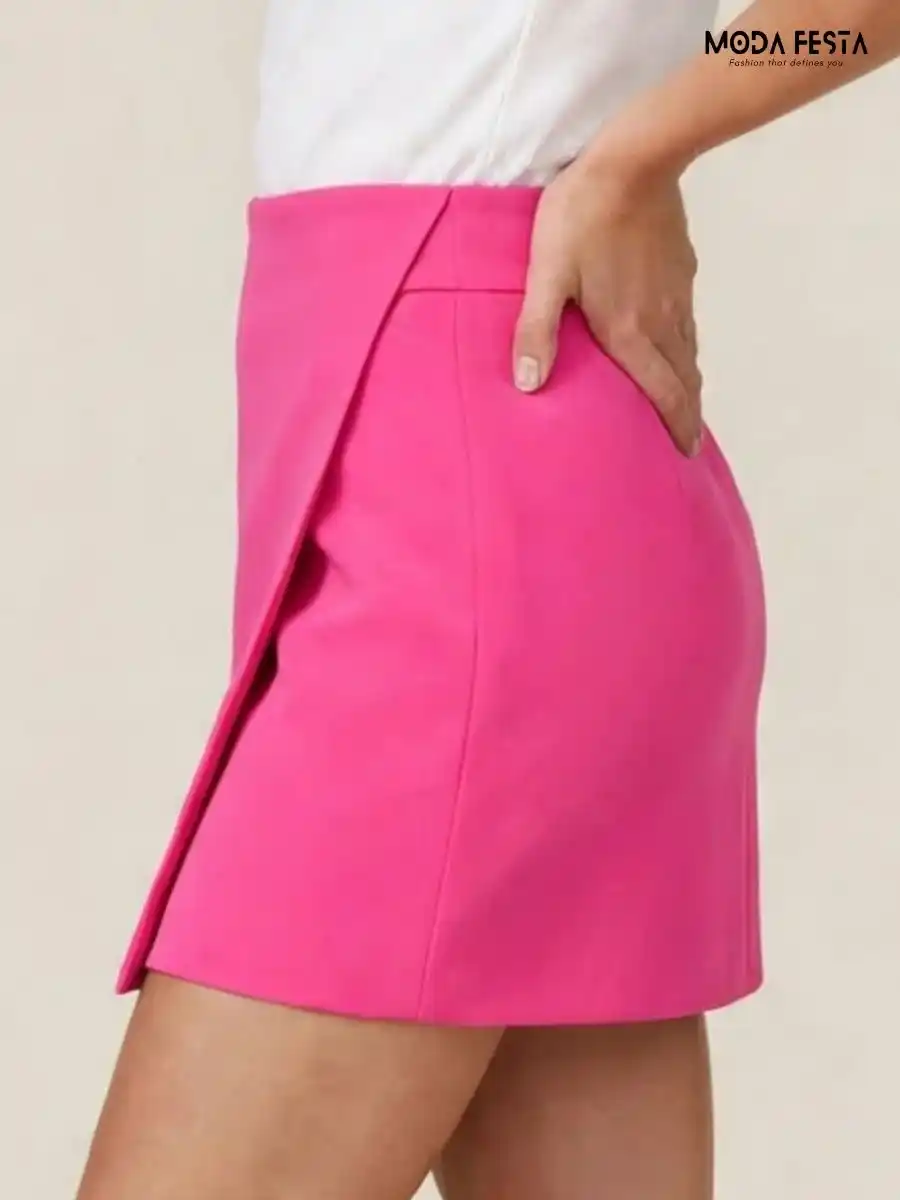 ModaFesta -pink-solid-asymmetric-wrap-skirt