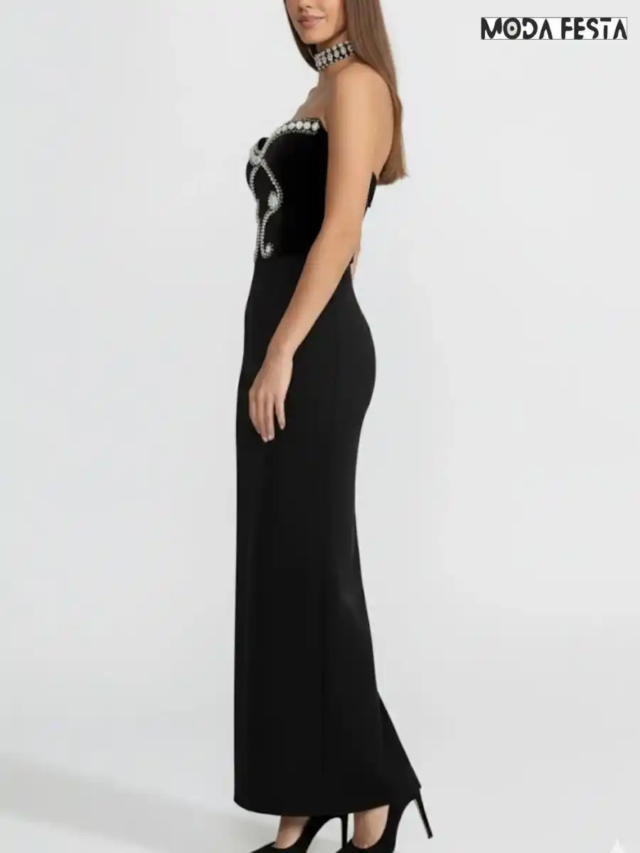 ModaFesta -elegant-crystal-strapless-dress-black