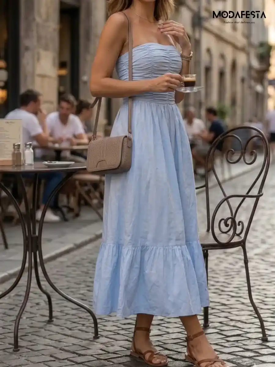ModaFesta -elegant-strapless-ruched-tube-dress-sky-blue