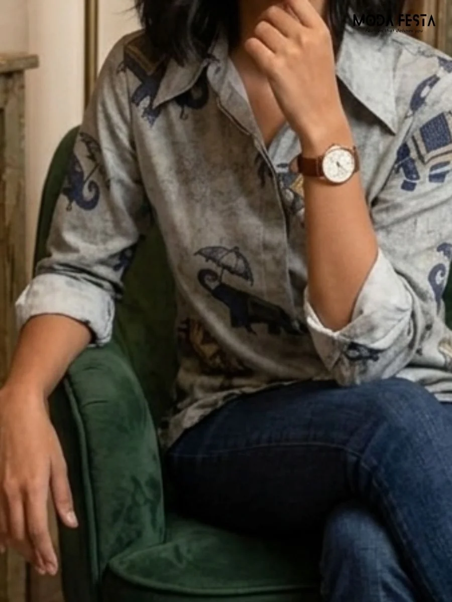 ModaFesta -elephant-and-umbrella-print-shirt