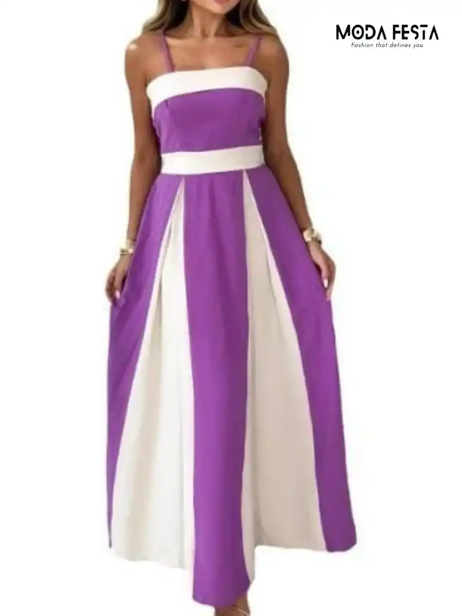 ModaFesta -stylish-color-block-dress-purple