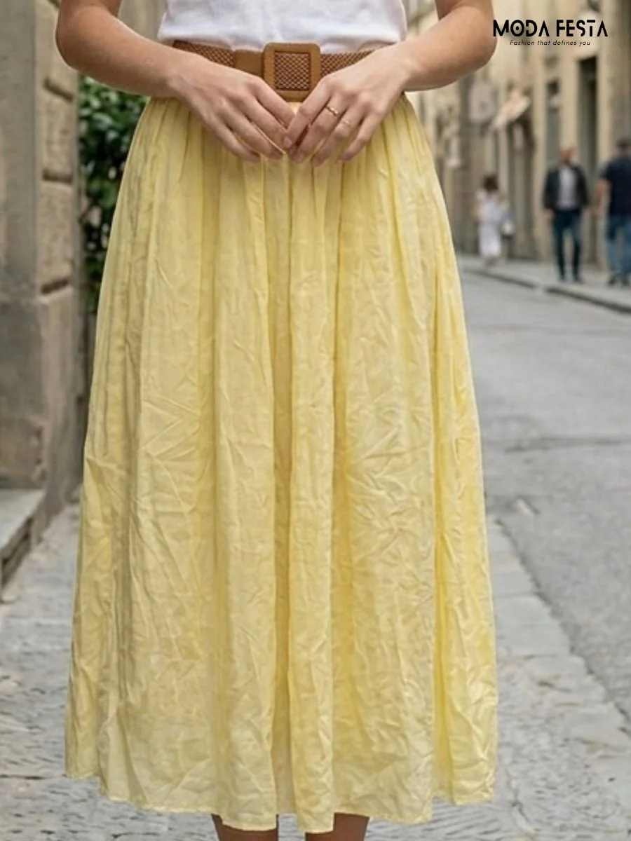 ModaFesta -pleated-yellow-midi-skirt