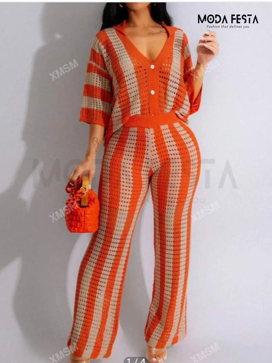 ModaFesta -orange-white-knitted-coord-set-orange