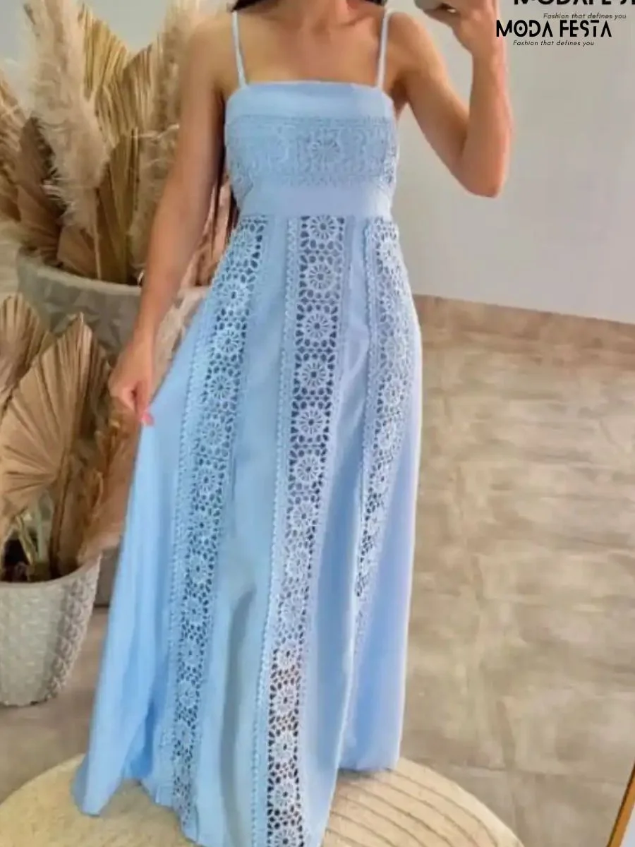 Elegant Spaghetti Cotton Lace Dress